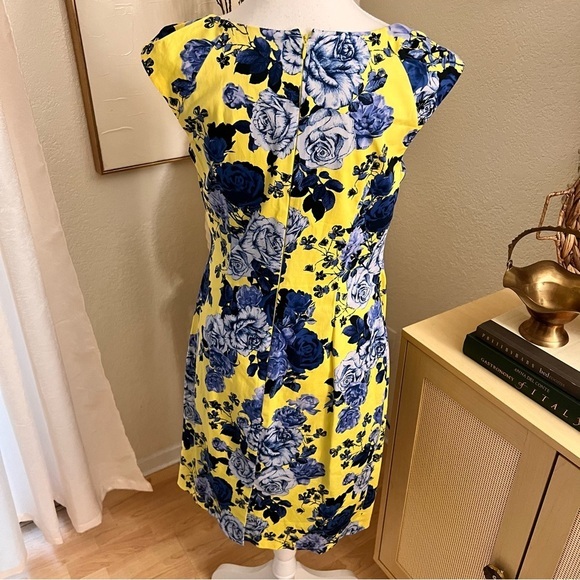 ADRIANNA PAPPEL Yellow Blue Floral Midi Cocktail Dress Size 8‎ - Picture 3 of 9